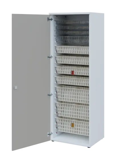 EUROMEDICA D - 66 skříň léková boxová, 1-dveřová, levá, 1950x660x535, korpus bílý, dvířka šedá